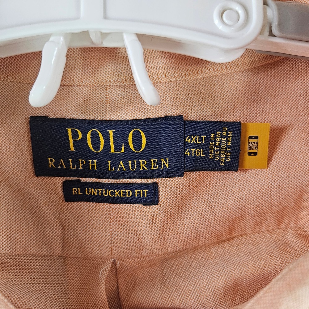 Polo Ralph Lauren Mens 4XLT Peach Orange Oxford Short Sleeve Untucked Fit Shirt - Picture 3 of 10